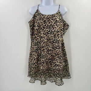 WHISPERS XL Leopard Print Chemise Babydoll Nightgown Mini Slip Dress Sheer Hem